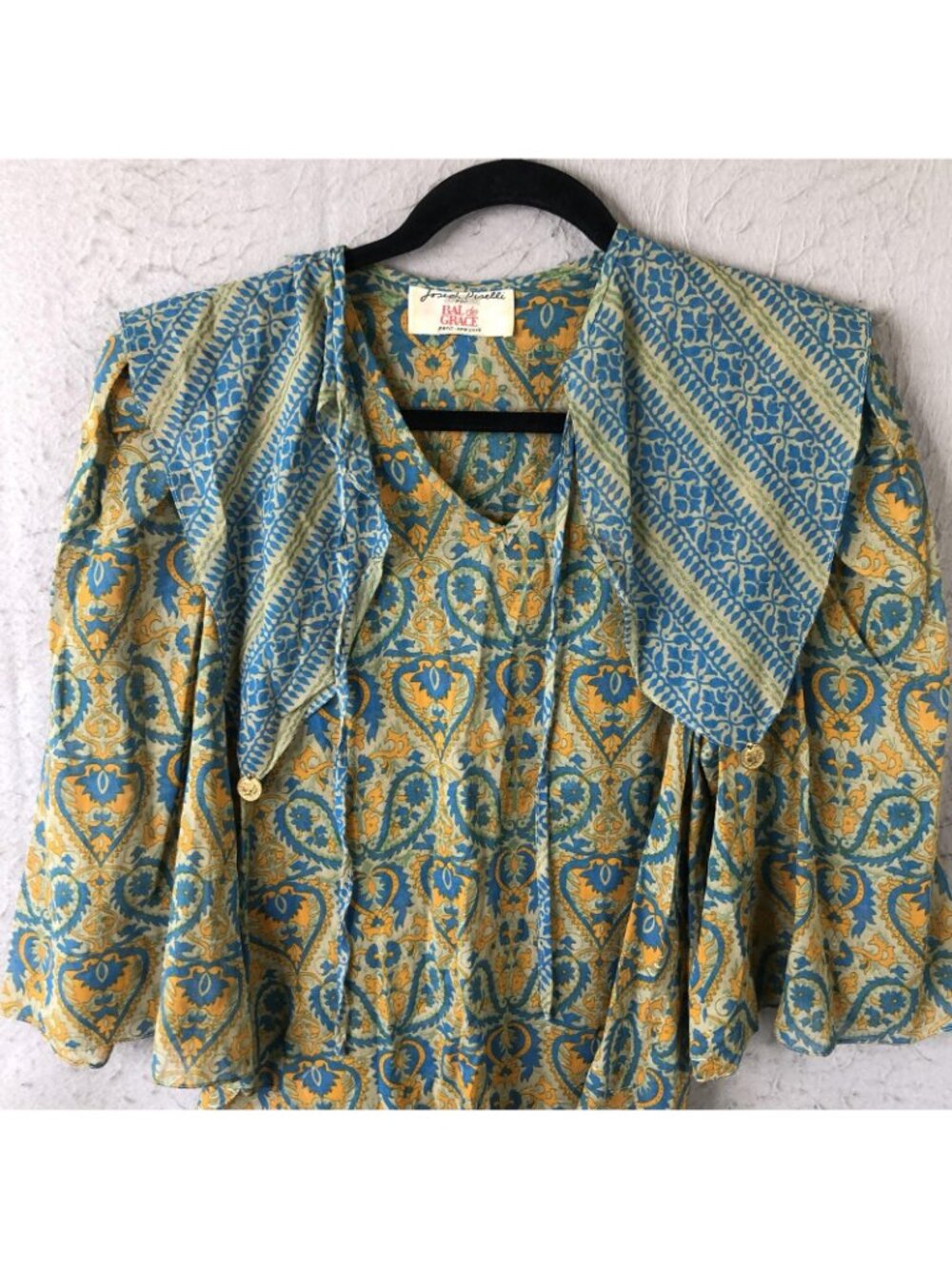 Vintage Fairy Grunge Top Womens S Blue Paisley Coin Trim Boho Festival Statement - Picture 11 of 16
